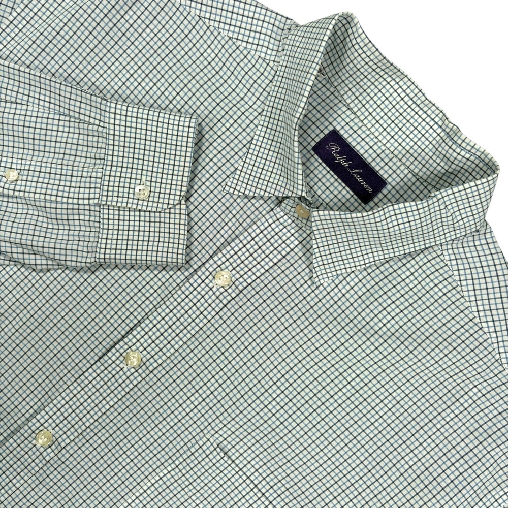 Ralph Lauren Purple Label Dress Shirt Mens 17 XXL Blue White Check Italy